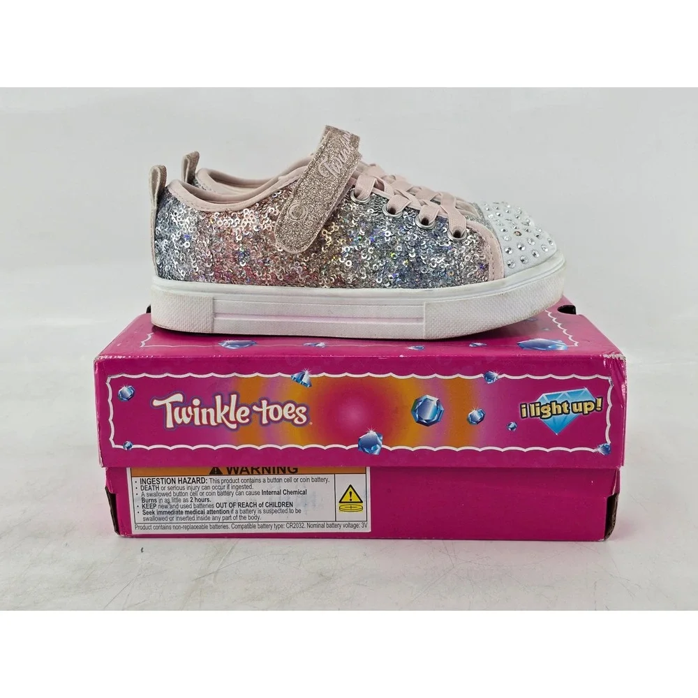 Skechers Twinkle Toes Sneakers Girls Size 11 Light Pink Multi Sequin - Excellent